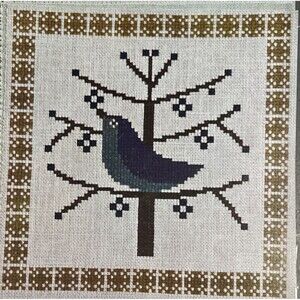 Vintage Danish Embroidery Flower WINTER BLUE BIRD Cross Stitch Pattern 5x5